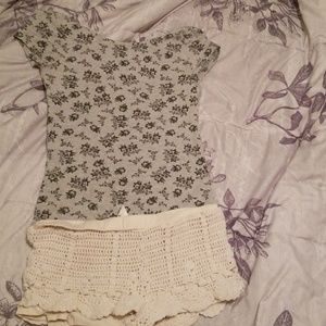 Gray flower shirt off the shoulders n open back